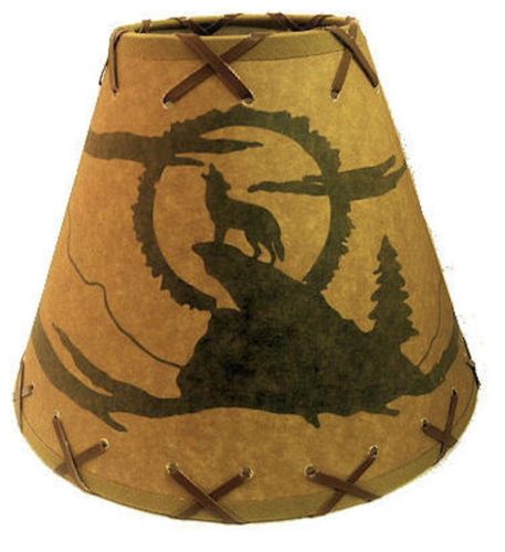 9" Rustic Coyote scene-Faux oiled kraft laced lamp shade with lacing top and bottom and comes with clip-on.