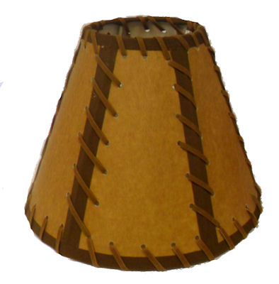 9" Faux oiled kraft double-laced lamp shades with white styrene hardback and clack clip-on.
