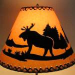 18" Rustic Moose scene-Faux oiled kraft lamp shade with lacing top and bottom.